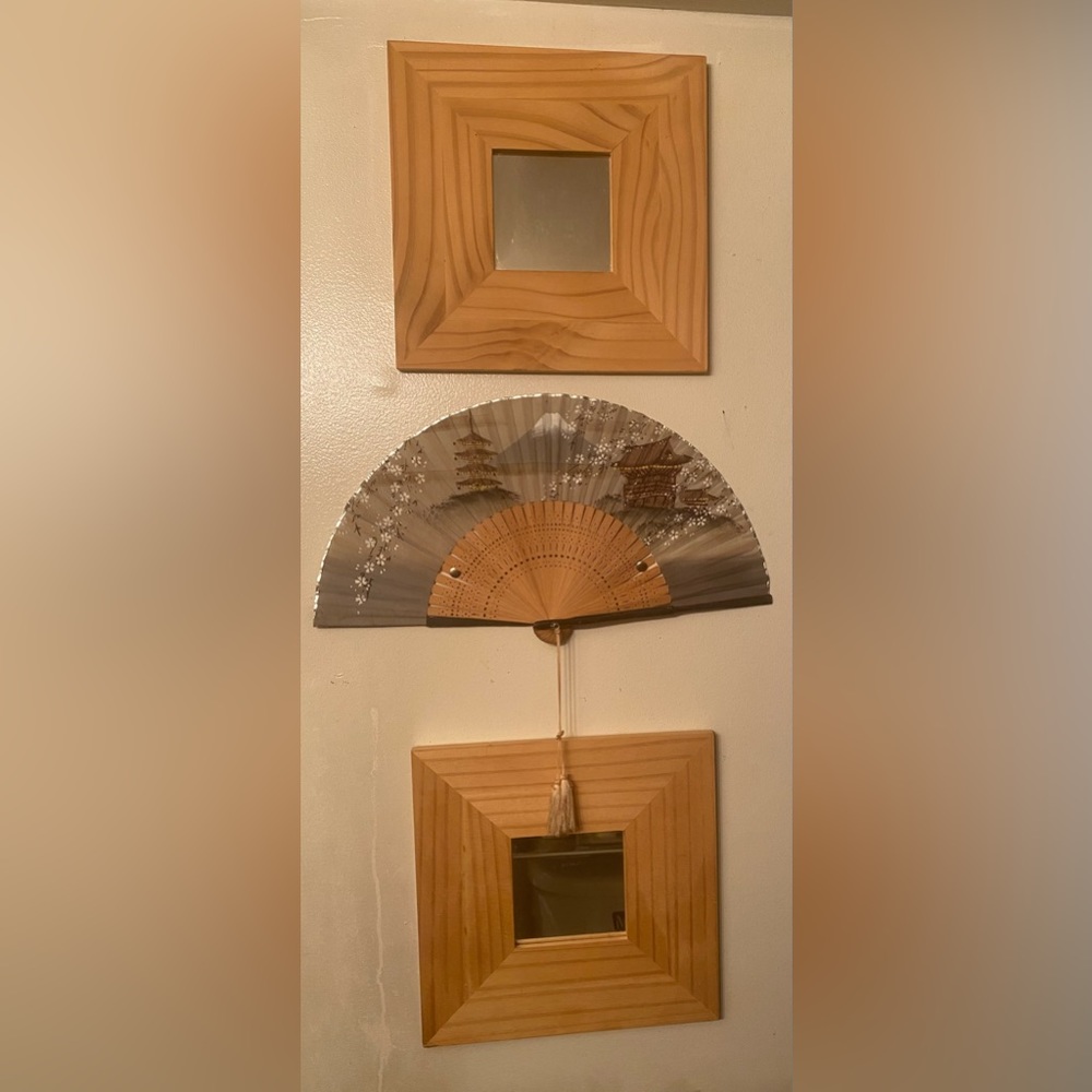 2 Wooden IKEA mirrors 1 Wooden Fan